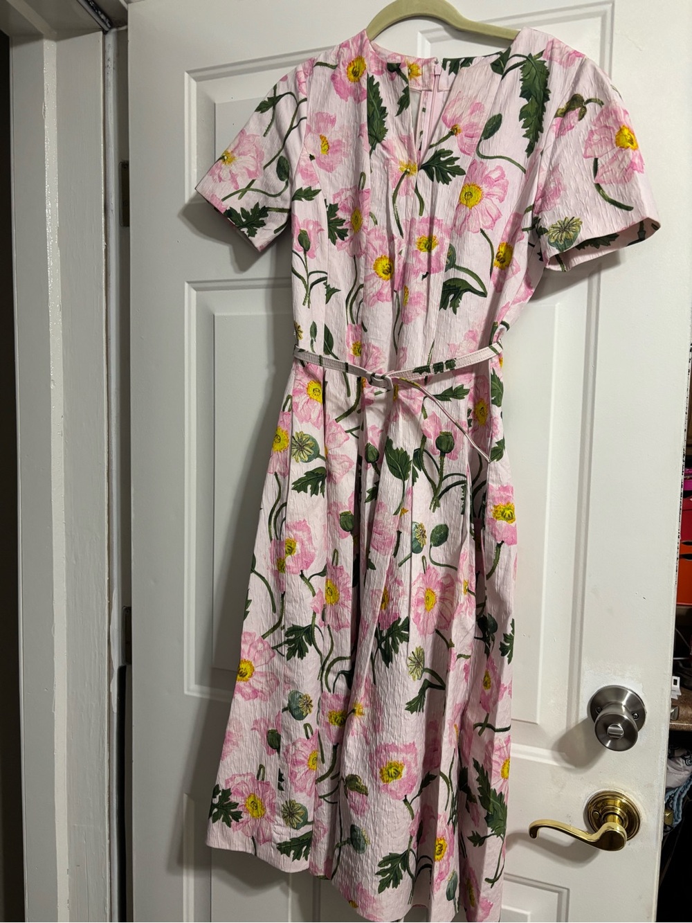 Oscar De La Renta Pink Floral Midi Dress with Belt size 0